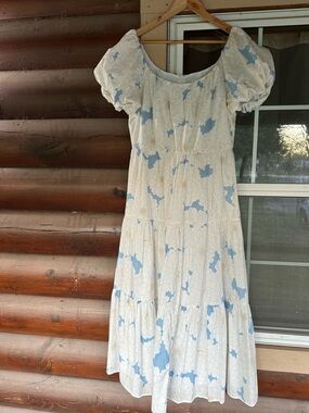 Calvin Klein Cream Maxi Dress with Light Blue Floral Print
